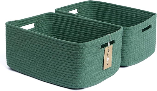 MiniArk Large Storage Baskets for Shelves, 17 x 13 x 7.5” Closet Organizers Bins for Clothes Blanket Towels, Baby Nursery, Toy Baskets Box, Woven Rope Baskets, 2 Packs Green by MiniArkStorageBasketsHome