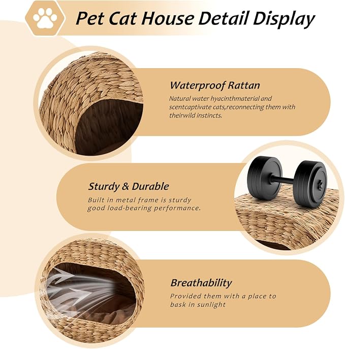Cat House,Handwoven Cat Cave Pet Cube, Natural Cat Beds Indoor Kitten House with Double-Sided Soft Cushions, Pet Cat House for Multiple Cats, for Living Room Bedroom - Image 6