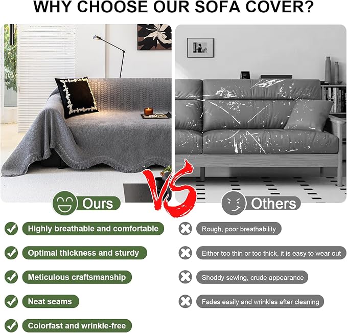 ROOMLIFE Gray Couch Cover Boho Sofa Covers for 3 Cushion Couch Washable, Furniture Protector Sofa Couch Cover for Dogs, Soft Chenille Sofa Slipcover, Couch Throw Blankets with Tassels 71 '' X 134'' - Image 5