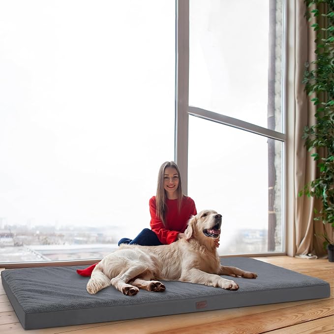 Waterproof Orthopedic Human Dog Bed 75x38 Grey | Removable Washable Cover, Egg Crate Foam, Soft Plush Flat Pet Mat, Non-Slip Bottom, Fits Extra Large Dogs Up to 130 lbs by MIHIKKPet%E2%80%99sHome