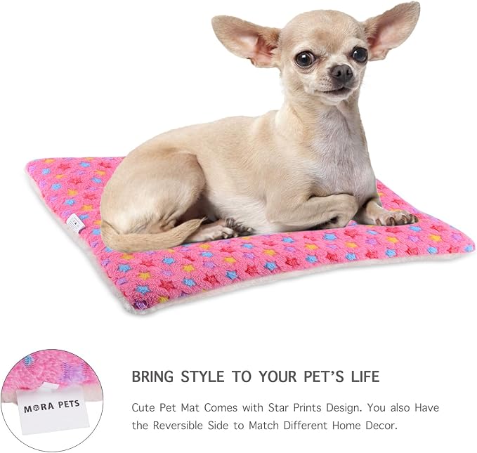 Mora Pets Dog Bed Crate Pad Ultra Soft Pet Bed with Cute Star Print Washable Crate Mat for Large Medium Small Dogs Reversible Fleece Dog Crate Kennel Mat Cat Bed Liner 21 x 12 inch Pink - Image 5