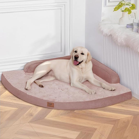 Large Orthopedic Dog Bed with Sides XXL Dog Beds with Removable Washable Cover Non-Slip Waterproof Pet Bed for Extra Large Dogs - Pink XXL