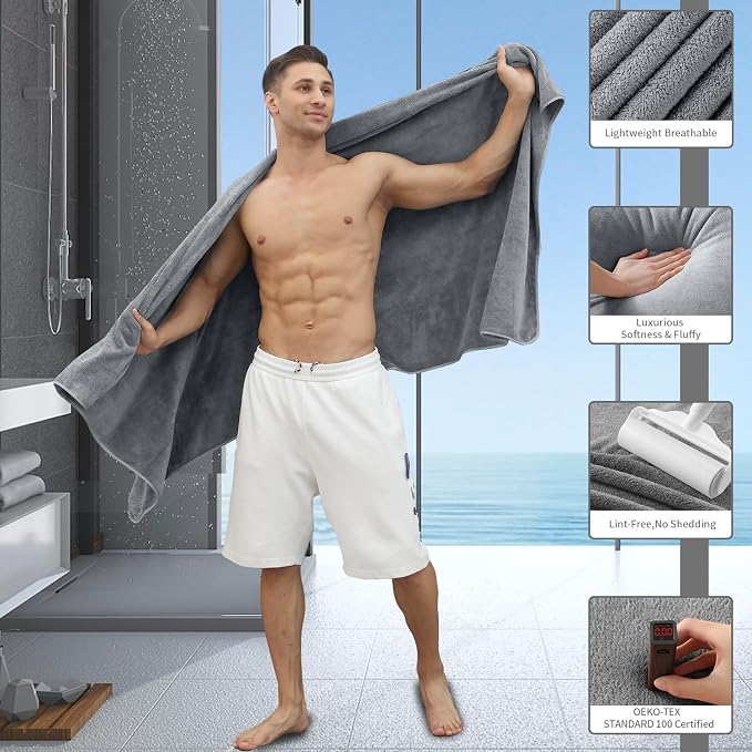 Extra Large Bath Sheet 4 Piece (35"x70")-Ultra Soft Oversized Bath Towel,Bath Sheet Towel Set for Bathroom Hotel,Plush Highly Absorbent Quick Dry Shower Towel Set for Adults,Bathroom Towel Grey - Image 3