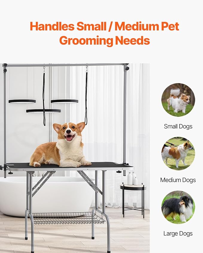 VEVOR Pet Grooming Table, 46 Inch Grooming Station with 2 Height Adjustable Arms, 330LBS Static Load Capacity, Foldable Dog Groom Station with No-Sit Haunch Holder with Loop, for Medium/Small Dogs - Image 6