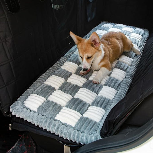 Dog Bed for Car, Pet Travel Backseat Mat for Vehicle SUV Truck Jeep Automobile, Large Washable Foldable Non-Slip Fuzzy Soft Comfortable Cozy Extender Protector Cover Pad, Grey, 24.8x54 in by Unknown