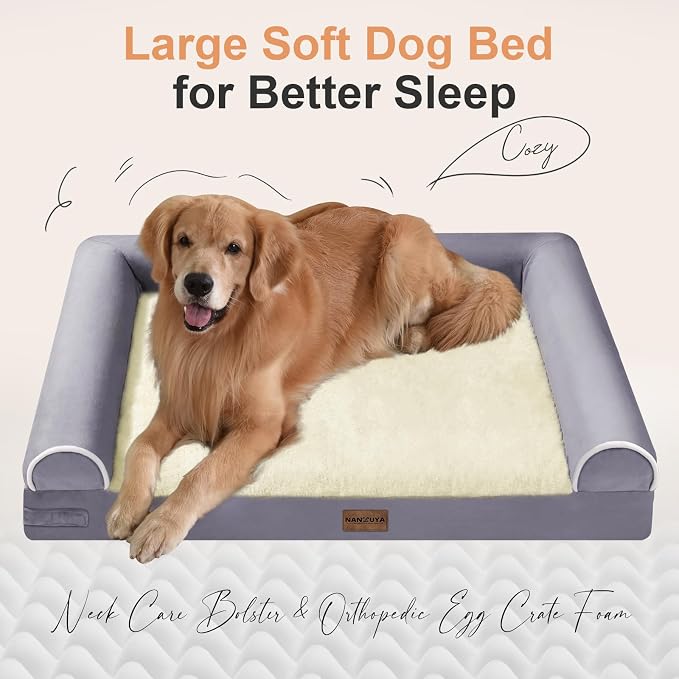 NANUYA Orthopedic Dog Bed for Jumbo Dogs, 53 x 42 Inch, Purple | Egg crate foam for joint support, 3-sided bolster pet sofa, waterproof lining, washable cover, and non-skid base - Image 2