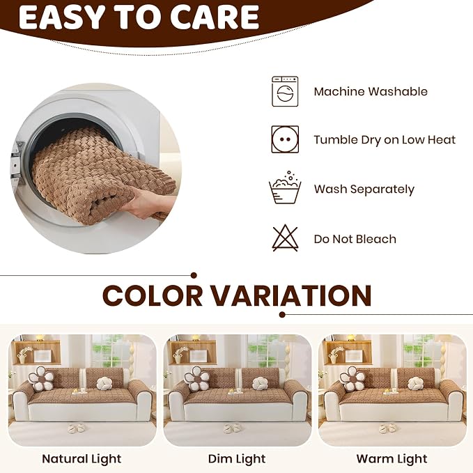 Royhom Couch Cover for Dogs Washable，Non Slip Sofa Protector for Pets | Durable & Easy Care, Soft Furniture Cover for Leather & Fabric Couches Against Claws, Spills & Fur, 27.6x59 Inch, Brown - Image 9