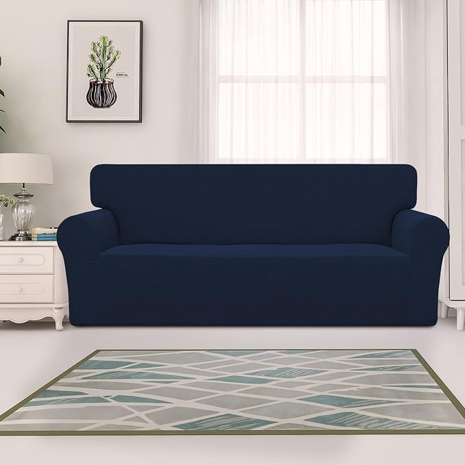 Easy-Going Stretch Jacquard Couch Cover, 1-Piece Soft Sofa Cover, Sofa Slipcover with Anti-Slip Foams, Washable Furniture Protector for Kids, Pets (Sofa, Navy Blue) - Image 2