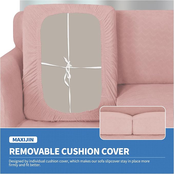 MAXIJIN 2 Piece Chair Covers Chair Slipcover with Arms, Sofa Chair Cover for Living Room Armchair Cover, Stretch Pet Dog Slip Cover for A Chair with 1 Cushion (31"-46", Dusty Pink) - Image 5