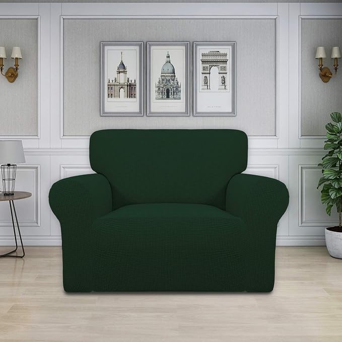 Easy-Going Stretch Oversized Chair Slipcover with Arm Washable Dark Green | 1-Piece Large chair covers armchair Furniture Protector for Living Room chair and a half cover Soft For Kids, Pet. - Image 2
