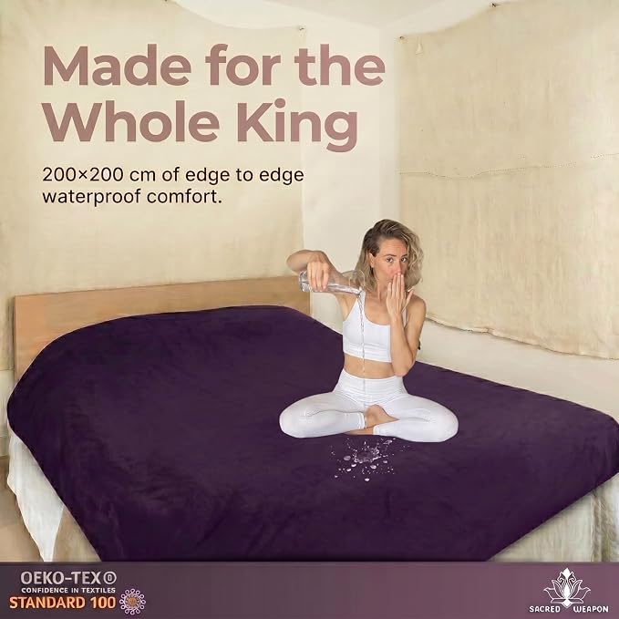 Sacred Weapon Waterproof Blanket for Bed – Mattress Protector - Jet Splash Water Proof Towel, Throw, Pad, Mat, Cover - Period Blanket | Washable | Queen & King Size Beds | Purple 80x80 - Image 4
