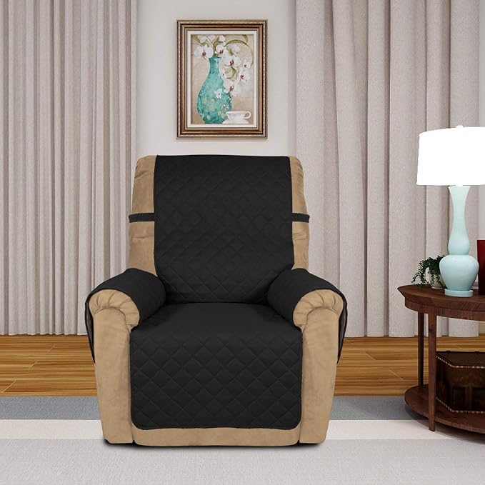 PureFit Reversible Recliner Chair Covers Couch Covers for Dogs, 19 in | Black/Beige, Water Resistant Couch Protector, Washable Pet Couch Cover with Non Slip and Elastic Straps For Kids - Image 2
