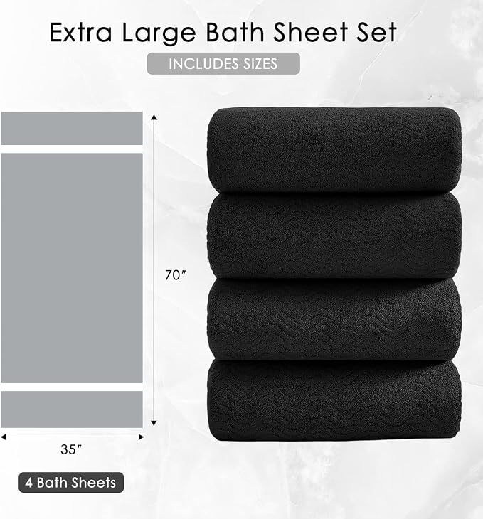 4 Piece Extra Large Bath Towel 35"x70" Oversized Bath Sheet Black Bath Towel Set for Bathroom Ultra Soft Cozy Highly Absorbent Quick Dry Bathroom Towel for Spa Gym Hotel,Shower Towel for Daily Use - Image 5