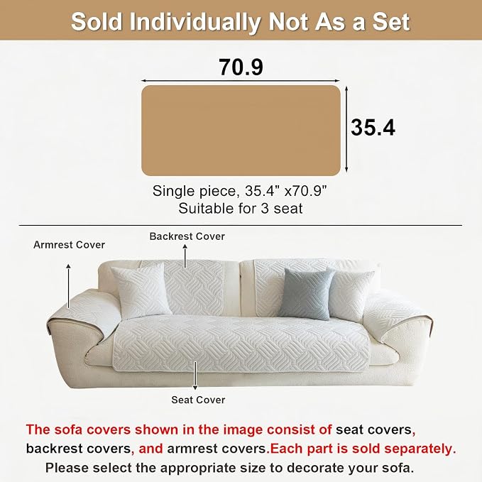 Velvet Sectional Couch Covers for Sofa Washable(35.4"x70.9") | Soft No Shedding White Couch Covers, Sofa Cover for 3 Cushion, Pet Friendly Non Slip Couch Protector Cover for Dogs - Image 2