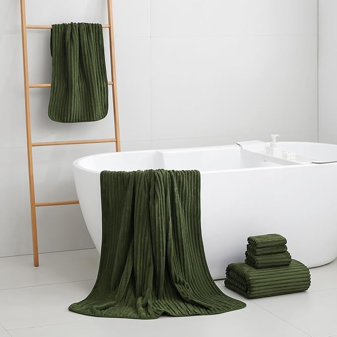 6 PC Bath Towel Set, 40"x80" Oversized Bath Sheets, Olive Green | Microfiber, Quick Dry, Highly Absorbent, Towels for Bathroom, 2 Extra Large Bath Towels, 2 Soft Hand Towels, 2 Washcloths - Image 2
