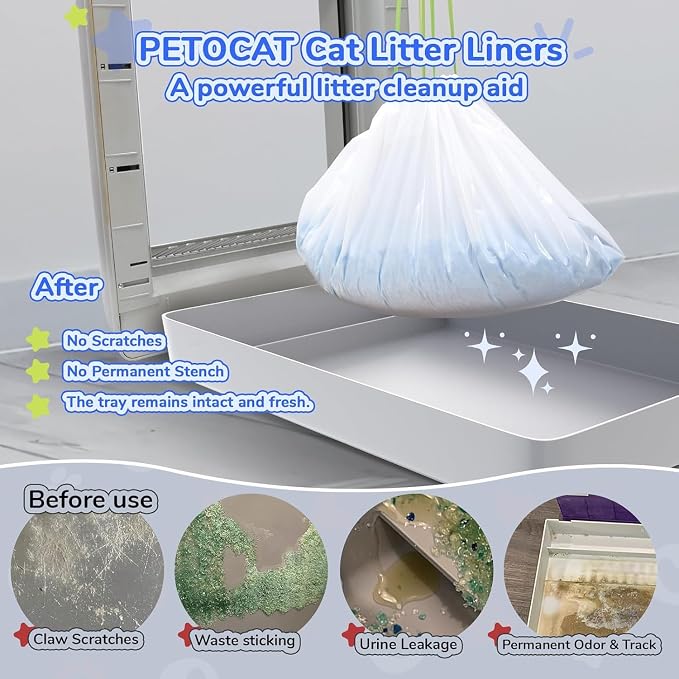 PETOCAT for Cat Litter Liners for Pet Scoop Free Crystal Litter Tray, Open/Hooded Litter Pan and Pull-Out Litter Box Sliding Drawer, Disposable Replacement Kitty Poop Bags (15 Count, 37 W x 13 H) - Image 3