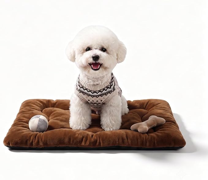Dog Bed 24" for Metal Crate Pad, Washable Kennel Mat for Small Puppy & Cats | Soft faux rabbit fur, non-slip,machine wash/dry, plush cushioning, for crates, floors & travel, multiple sizes for all breeds by Poimerk