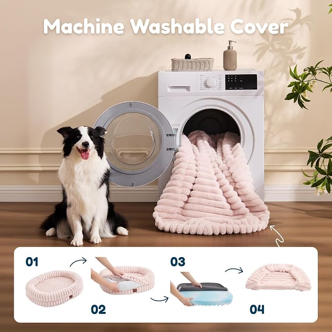 ChiXnuggle Orthopedic Dog Bed, Washable Cover, Faux Fur Bolster Pet Couch | waterproof,egg crate foam,non-slip bottom,for large dogs,pink,35*28*7,dog sofa - Image 7