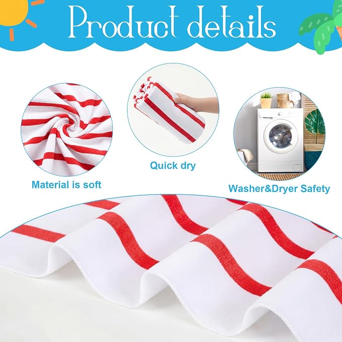 Peryiter 6 Pcs Oversized Microfiber Beach Towels Large Quick Dry Pool Towels Absorbent Camping Travel Blanket Set for Women Men Bath Beach(Classic Stripe,28 x 59 Inch,Mixed Color) - Image 3