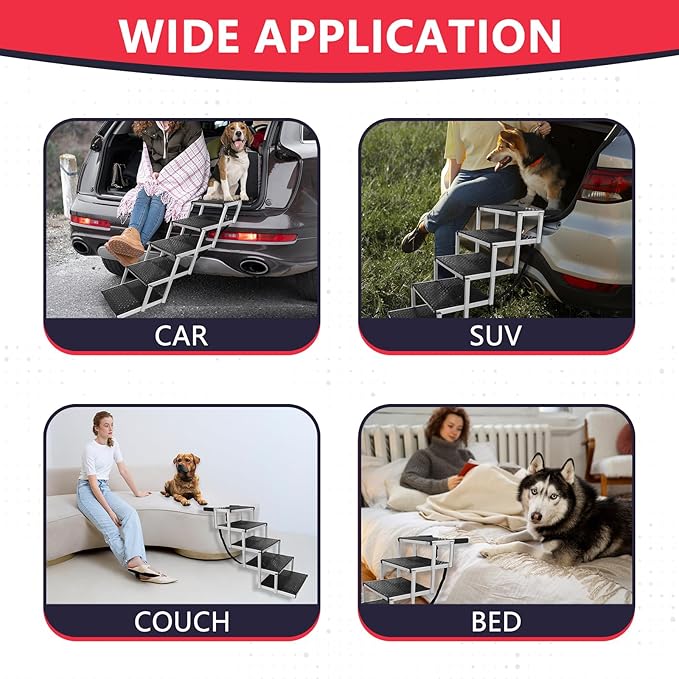 PENSUN Dog Stairs with Nonslip Surface Portable Folding Pet Ramp for Car, SUV and Trucks Foldable Truck Ramp Stairs for Small to Large Size Dogs Up to 250LBS