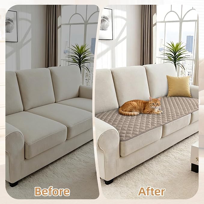 Dog Couch Cover for Sofa 100% Waterproof Faux Linen Sofa Covers for 3 Cushion Couch Washable Pet Friendly Sofa Slipcovers Non Slip Quilted Furniture Seat Protector (27.6x59 in, Khaki) - Image 7