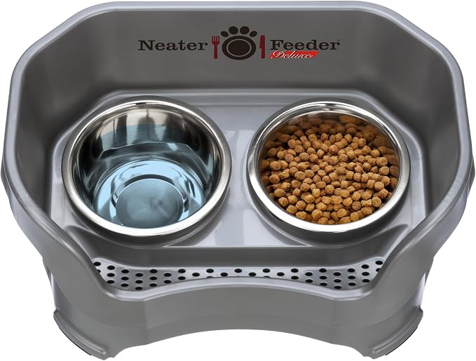 Neater Pet Brands Neater Feeder Deluxe Mess Proof Dog Bowls Elevated for Medium Dogs 19-40 lbs, Made in USA, No Spill Raised Dog Food Bowl Stand Feeding Station, Food and Water Bowl Set, Gunmetal - Image 7