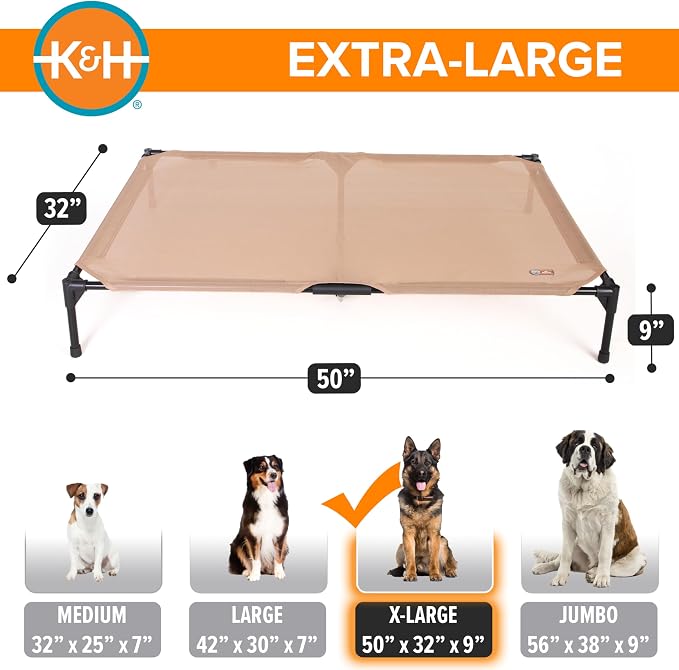 K&H Outdoor Elevated Dog Bed - Cooling Raised Dog Bed for Large & Extra-Large Pets, Breathable Mesh Hammock Design, Indoor/Outdoor Washable Cover, Portable Metal Frame, Tan, XL 50x32in - Image 4