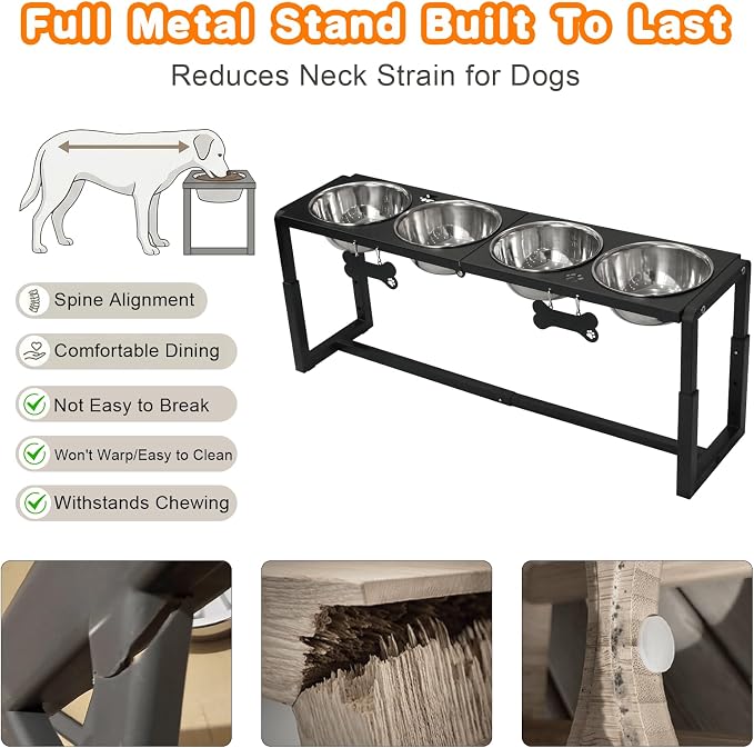 Metal Elevated Dog Bowls for Medium/Large Breed, 3 Adjustable Height(8.8"/11.5"/14") Raised Dog Bowls Stand with Four 58oz Stainless Steel Bowls, for Neck & Joint Protection - Image 6
