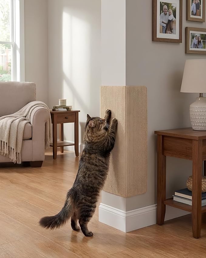 Corner & Wall Cat Scratch Mat (Beige, 23.6''x11.8'', 3-Pack), Self-Adhesive Trimmable Cat Scratcher, Wall Mounted Scratching Pad for Indoor Cats, Sofa Furniture Protector, Cat Post Cover Replacement - Image 8