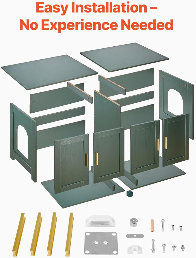 VEVOR Cat Litter Box Enclosure for Multi Cats, 47.2 in Hidden Litter Box Cabinet with 4 Rattan Doors & 2 Entries, Indoor Cat Washroom, Wooden Kitty House Furniture, Fit Most Litterboxes, Green - Image 4