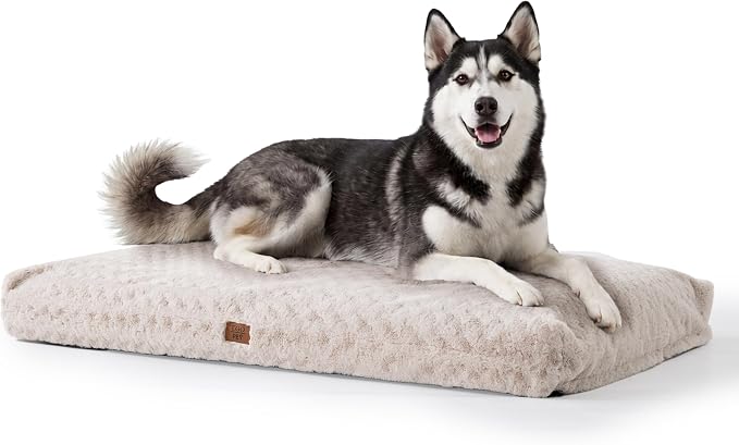 EGOHOME Dog Bed for Large Dogs, Shredded Memory Foam, Washable, Non-Slip | Balanced Support Foam, CertiPUR-US, Removable Washable Cover, Rose Velvet, Dog Crate Bed & Kennel Pad, 41 x 27 Inch, Beige by Unknown