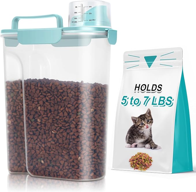 TBMax Dog Food Storage Container 5-7 lbs, Airtight Cat Food Container with Large Spout & Measuring Cup, Pet Food Storage Dispenser for Kibble Storage, Dog Treat Bird Seed Container -Light Blue by TBMax