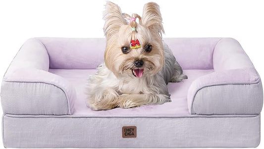EHEYCIGA Orthopedic Small Dog Bed, Waterproof Memory Foam Washable Pet Beds | Non-Slip Bottom and Egg-Crate Foam Medium Dog Couch Bed with Washable Removable Cover, Lilac by EHEYCIGA