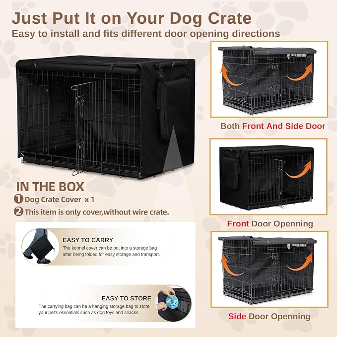 Dog Crate Cover 24 Inch, Heavy Duty Waterproof 600D Oxford Kennel Cover for Wire Cages with 1/2/3 Doors, Privacy Pet Cover with Storage Bag - Machine Washable, Indoor/Outdoor,Black - Image 5