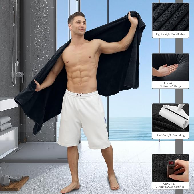 Extra Large Bath Sheet 4 Piece (35"x70")-Ultra Soft Oversized Bath Towel,Bath Sheet Set for Bathroom Hotel,Plush Highly Absorbent Quick Dry Shower Towel Set for Adults,Bath Towel Set Black - Image 3