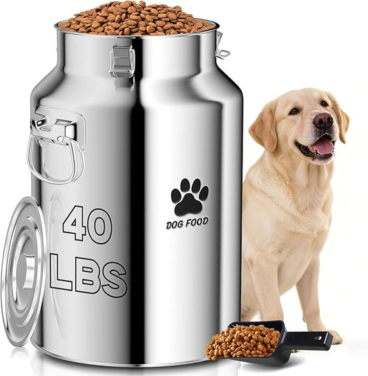 40Lbs Large Metal Dog Food Storage Container, Stainless Steel Dog Food Storage Tank, Multifunctional Storage Bin with Lid and Spoon, Food Storage Container for Big Dogs, Keep Fresh, Easy to Clean by Unknown