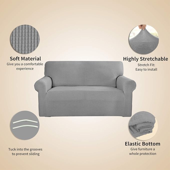 Easy-Going Stretch 4 Seater Oversized Sofa Couch Cover Light Gray | 1-Piece Extra X-large Sofa Cover Furniture Protector Couch Soft with Bottom for Kids, Spandex Jacquard - Image 4