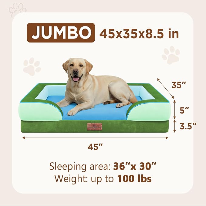 Comfort Expression Orthopedic Dog Bed for Extra Large Dogs with Bolster | Waterproof Dog Couch Bed with Washable Cover & Non-Slip Bottom, Supportive Egg Crate Foam XL Pet Bed, 45x35 Inch - Image 8