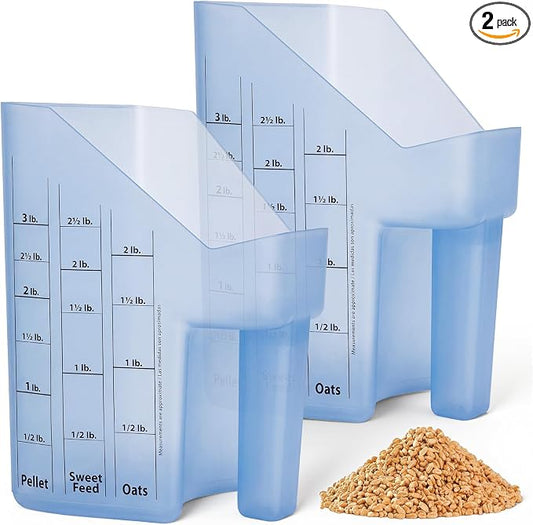 Uiifan 2 Pcs 3 Quart Horse Feed Scoop with Measurements, Heavy Duty Plastic Livestock Measuring Scoop for Grain, Pellets, Oats, Sweet Feed, Goat, Sheep and Cattle Supplies (Blue) by Uiifan