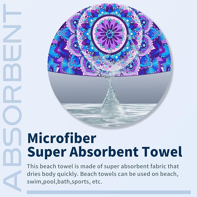 TwoYek Microfiber Beach Towel Extra Large 71x32 inches Boho Mandala Print | Thin Lightweight, Sand Free Super Absorbent Quick Dry, Oversized for Travel Pool Swim Bath Camping Sports Girls Women Adults - Image 6
