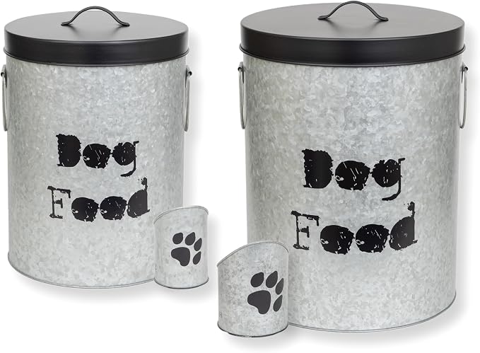 Large & Medium Combo Dog 60lb & 40lb Pet Food Storage Canister with Scoop – Durable & Airtight for Freshnesss, Minimalist Design & Recyclable, Large Metal Container by ThePetSteel