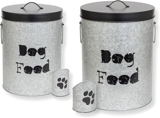 Large & Medium Combo Dog 60lb & 40lb Pet Food Storage Canister with Scoop – Durable & Airtight for Freshnesss, Minimalist Design & Recyclable, Large Metal Container by ThePetSteel