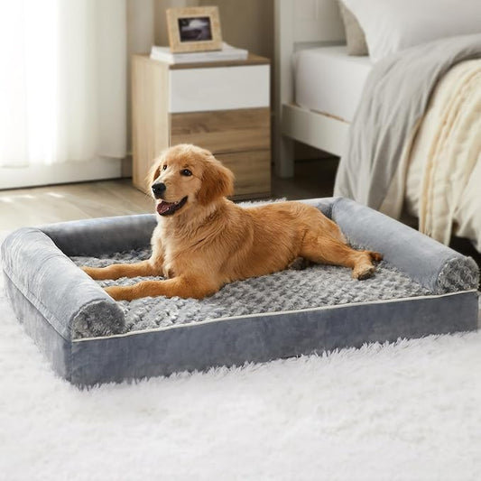 BFPETHOME Orthopedic Washable Large Dog Bed for Senior Dog Comfy Sleep | Waterproof Big Soft Pet Couch Bed for Dogs Relax with Removable Cover Supportive Egg Crate Foam Grey 28x23 Inch by BFPETHOME