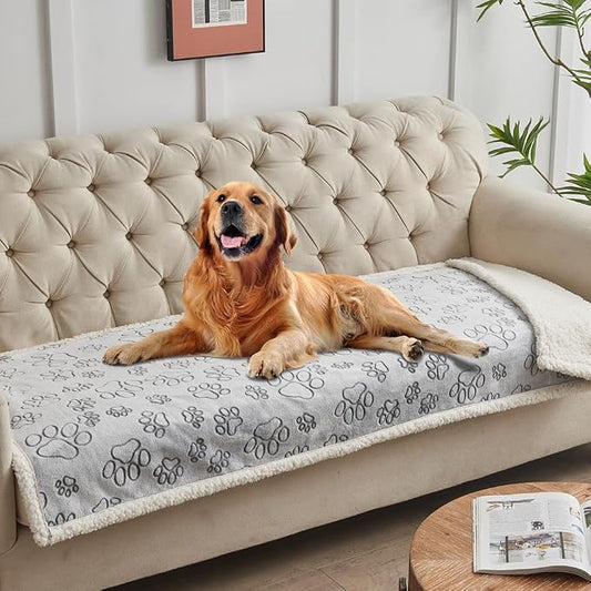 Qeils Pet Blankets for Couches, Waterproof Dog Blankets for Large Dogs, Sherpa Fleece Puppy Blanket, Soft Plush Reversible Dog Blanket, Couch Cover for Dogs Washable, 30"X70", Grey Paw Print by Qeils