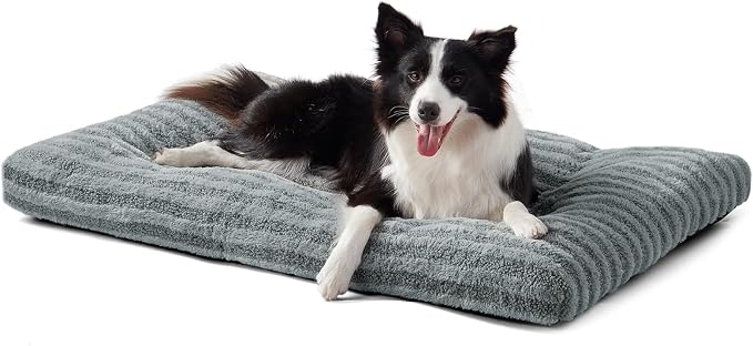 FURTIME Washable Dog Bed Large Sized Dogs, Deluxe Medium Dog Crate Beds | Comfy Fluffy Kennel Pad Anti-Slip Pet Sleeping Mat, Machine Washable Dogs Pillow, 35"x23"x3.5", Gray by FURTIME