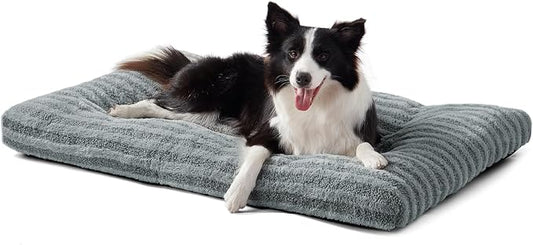 FURTIME Washable Dog Bed Large Sized Dogs, Deluxe Medium Dog Crate Beds | Comfy Fluffy Kennel Pad Anti-Slip Pet Sleeping Mat, Machine Washable Dogs Pillow, 35"x23"x3.5", Gray by FURTIME