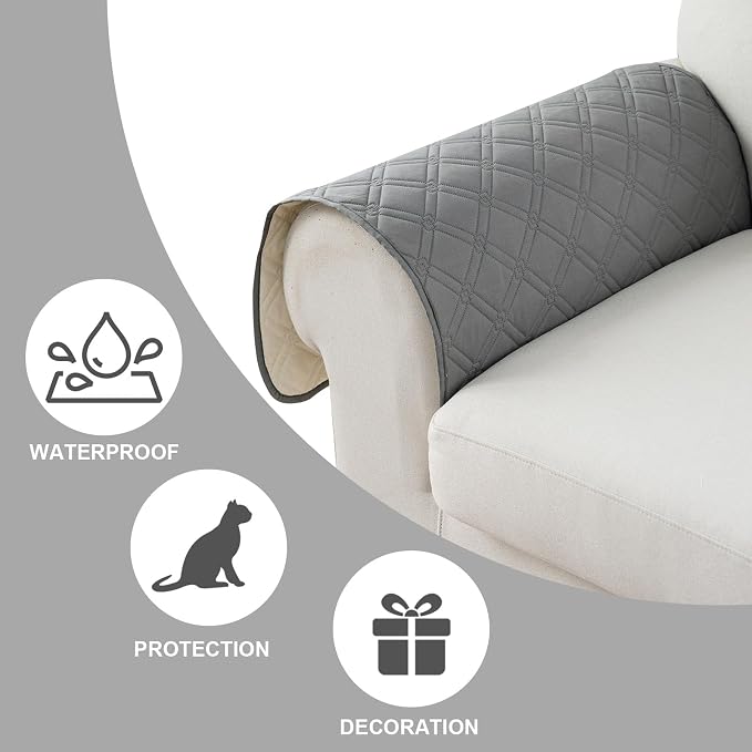 Genina Sofa Armrest Cover, Anti-Slip Armchair Slipcovers for Dogs Cats Pet, Water Resistant Couch Arm Cover for Backrest Recliner Loveseat, L Shaped Sofa, 23.6 x 27.5 Inches（2 Pieces） - Image 6