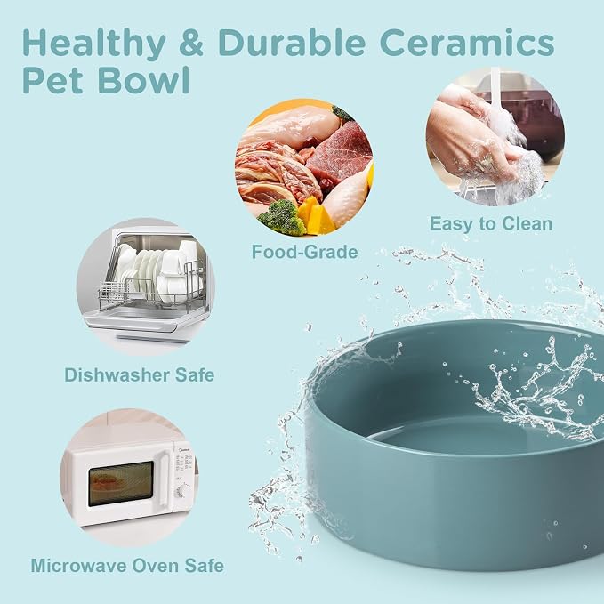 SPUNKYJUNKY Elevated Dog Bowls Ceramic, 6.1'' Dogs and Cat Food Water Bowls Raised with Non-Slip Bamboo Stand for Medium Sized Breed Microwave Dishwasher Safe - 28.7 OZ,Dark Green - Image 5