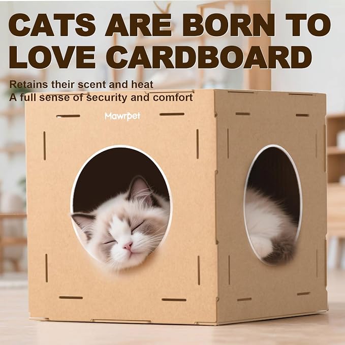 DIY Cat Scratcher Cardboard House, Scratching Cat Play House, a Versatile Box, Indoor Kitty Scratcher Hideout for One or More Cats Brown, Cat Tower Castle Tunnel 10 Parts - Image 5