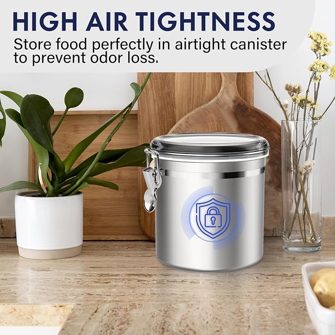 ENLOY 165oz Stainless Steel Airtight Canister for Kitchen, Large Flour Coffee Bean Tea Cereal Sugar Cookie Metal Food Storage Canisters with Clear Lid and Sturdy Locking Clamp (7.7 * 7.7 * 8.4in) - Image 5